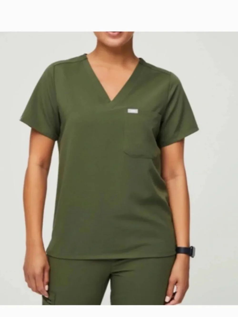 EUC FIGS Catarina One-Pocket Scrub Top Dark Olive PO#2043 Size S